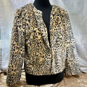 Leopard Print Faux Fur Jacket Women's Large